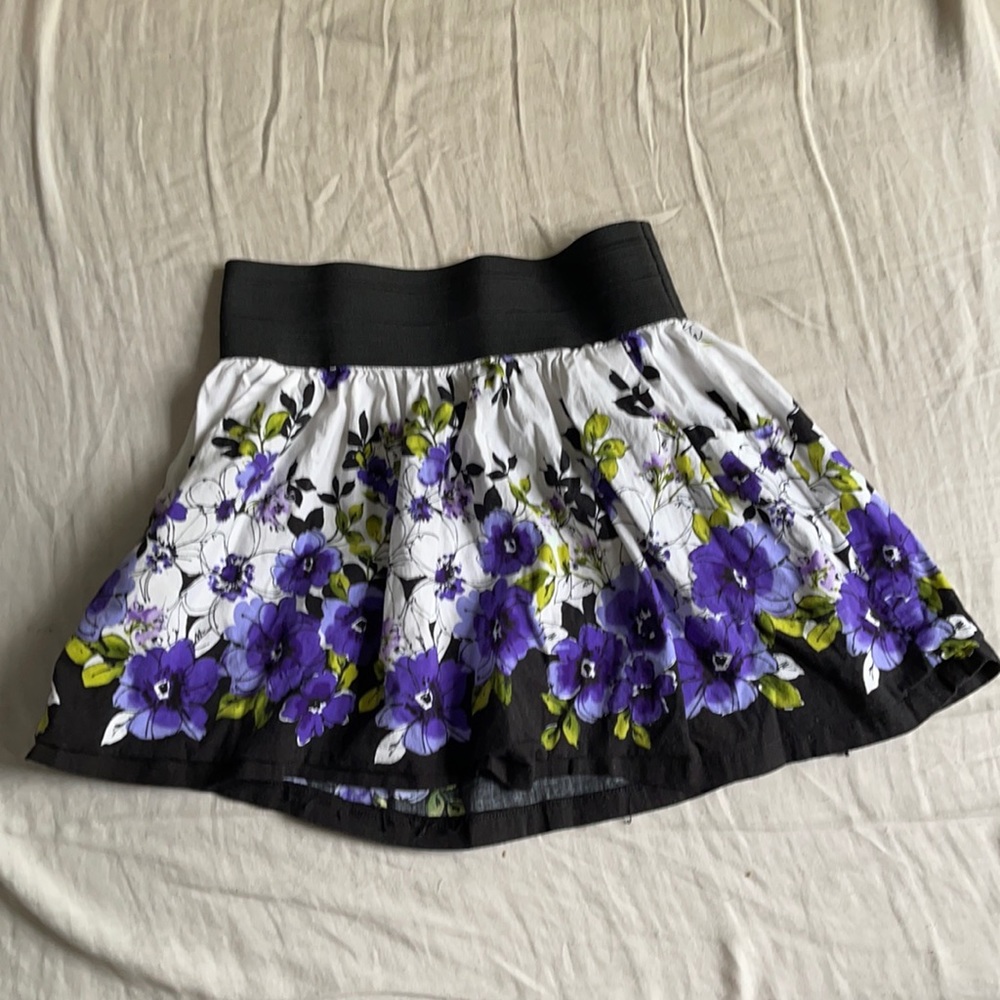 Purple/white/green/black floral skirt